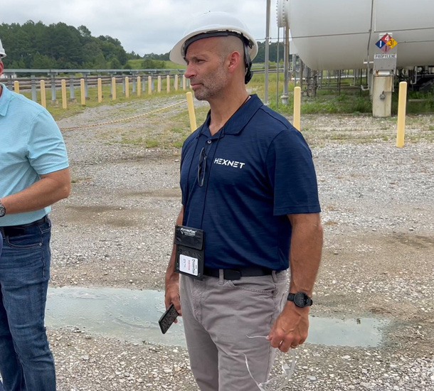 Domenick Cilea from HEXNET while filming at FutureFuel in Batesville, AR